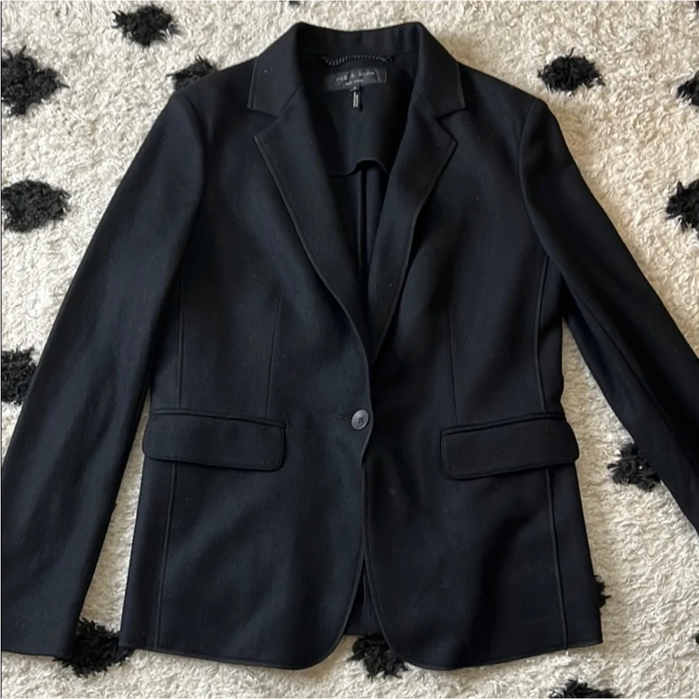 Rag & Bone Size 4 stylish and edgy 100 % wool black one button up blazer - Picture 2 of 12